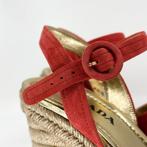 PRADA Size 39 US 9 Calzature Donna Suede Woven Espadrille Wedge Sandals Box/Dust - Picture 4 of 15